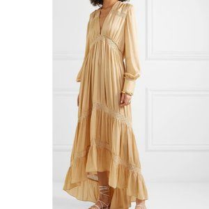 ARJÉ Phoebe Asymmetric Lace-trimmed Silk-satin Dress